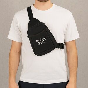 Reebok Classics Unisex Black Crossbody Sling Bag Adjustable Strap Zip‎ Closure